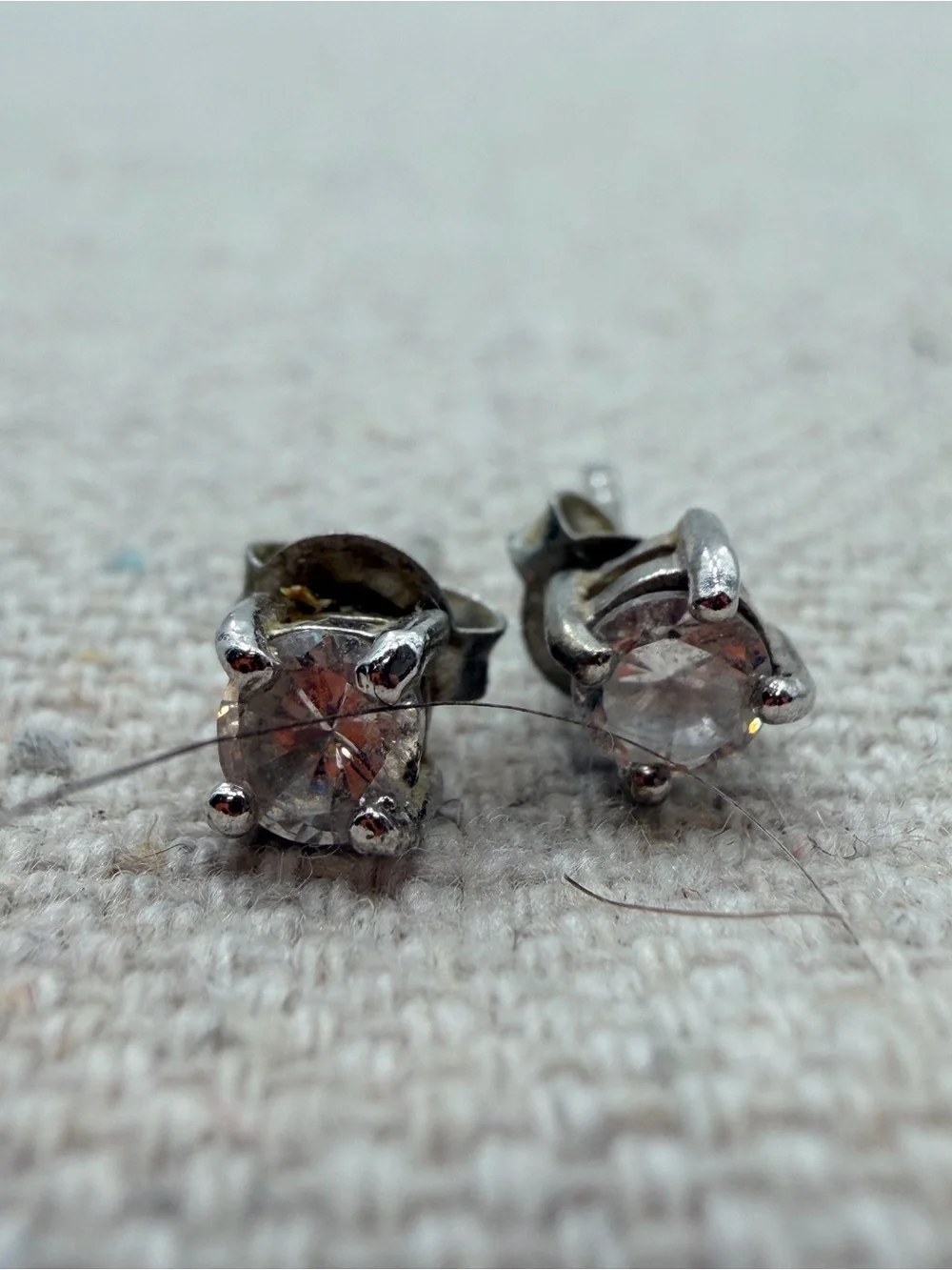 Clear Round Crystal Stud Earrings - Silver